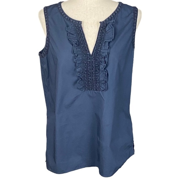 Talbots size M cotton ruffle sleeveless top navy - Picture 1 of 5